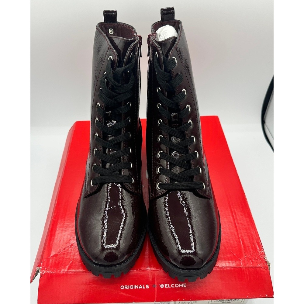 True Craft Women's Sz 10 Raylee Combat Boots Wine Patent Glossy Grunge Goth